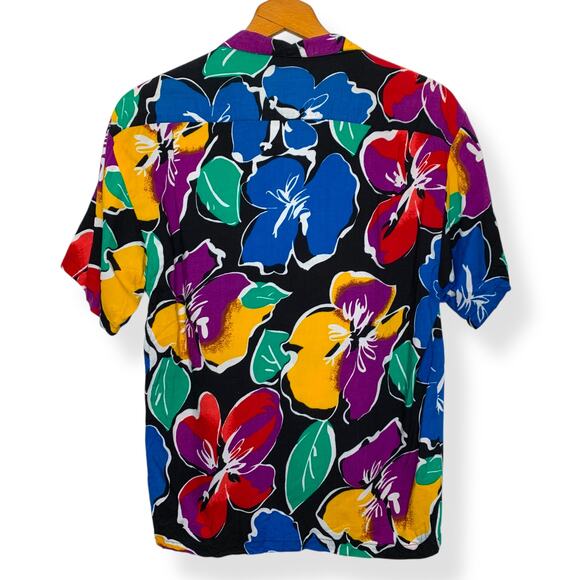 Vintage 80s Top of the Town tropical Hawaiian floral print button up shirt SZ S - Picture 2 of 7
